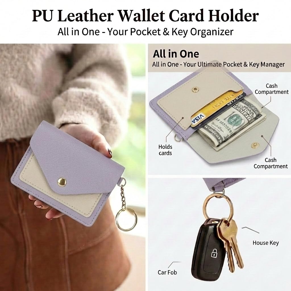 BIHRTC Keychain Bracelet with Leather Card Wallet Hand Made Dream Weaving Lipstick Holder Silicone Bead Key Ring Bracelet Bangle Purse Card Key Holder for Women Wristlet Keychain