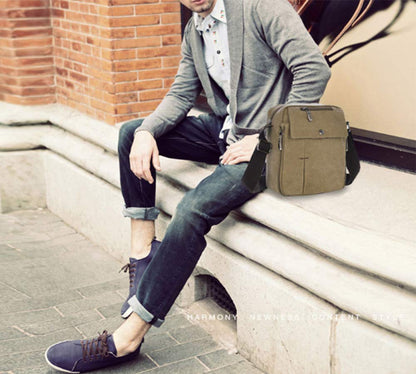 dealcase Canvas Small Messenger Bag for Men Women, Casual Shoulder Bag Chest Bag Travel Carry Bag Multi-pocket Purse