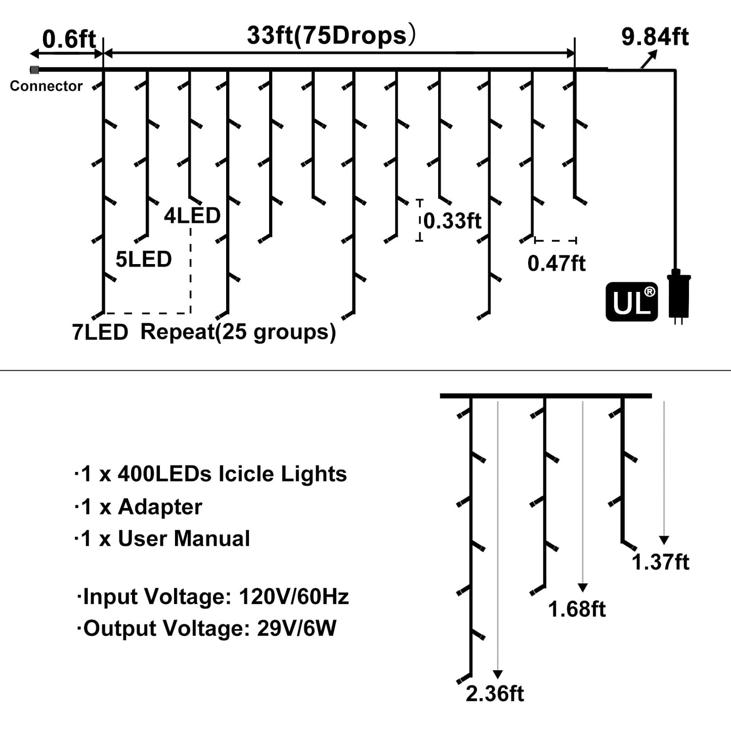 White Christmas Lights Outdoor - 33ft 400 LED Icicle Lights for Outside House, Twinkle Outside Lights Plug in 8 Modes Timer Waterproof for Patio Window Holiday Wedding Party Pathway Indoor Decorations
