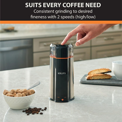 KRUPS Precision Electric Coffee Grinders, 3 oz Capacity, 200W Motor, Stainless Steel Blades for Uniform Grinding of Beans, Herb and Nuts, Coffee and Spice Grinder Electric, (Black)