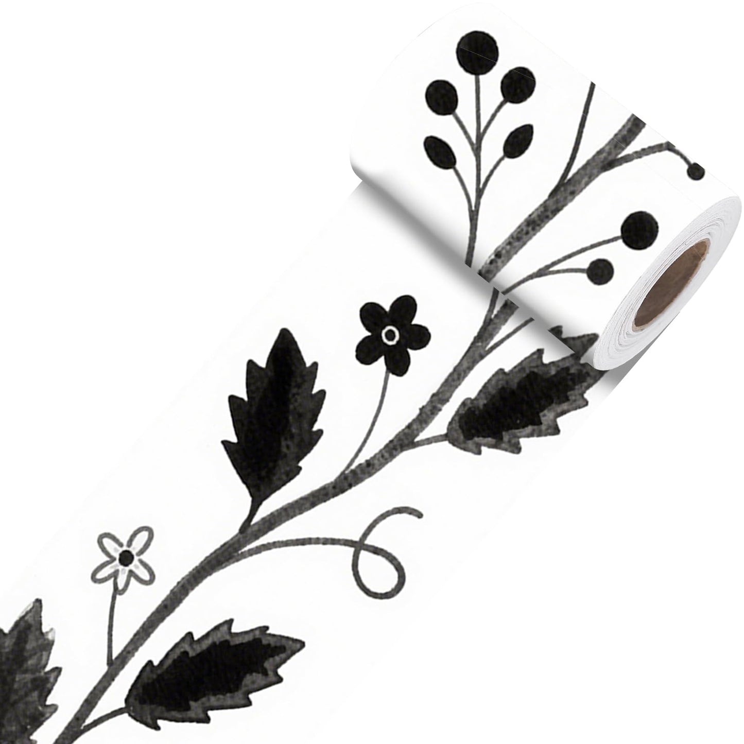Nuxovilar Peel and Stick Wallpaper Border, Self-Adhesive Wall Border, PVC 3.94×16.4 Ft, Wall Borders Peel and Stick for Accent Walls, Craft Rooms, Laundry Rooms (Black White Floral Vine Design0