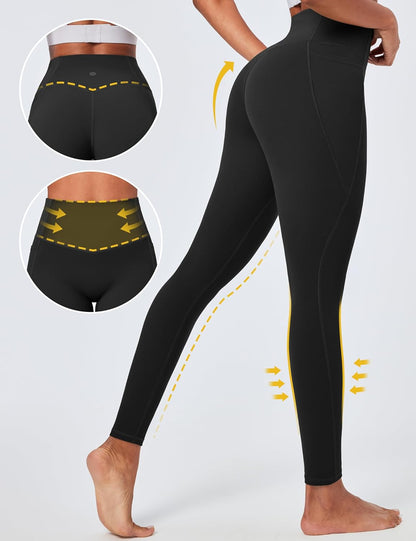 Ewedoos Compression Leggings with Pockets for Women Tummy Control Leggings No Front Seam Workout High Waisted Yoga Pants Gym