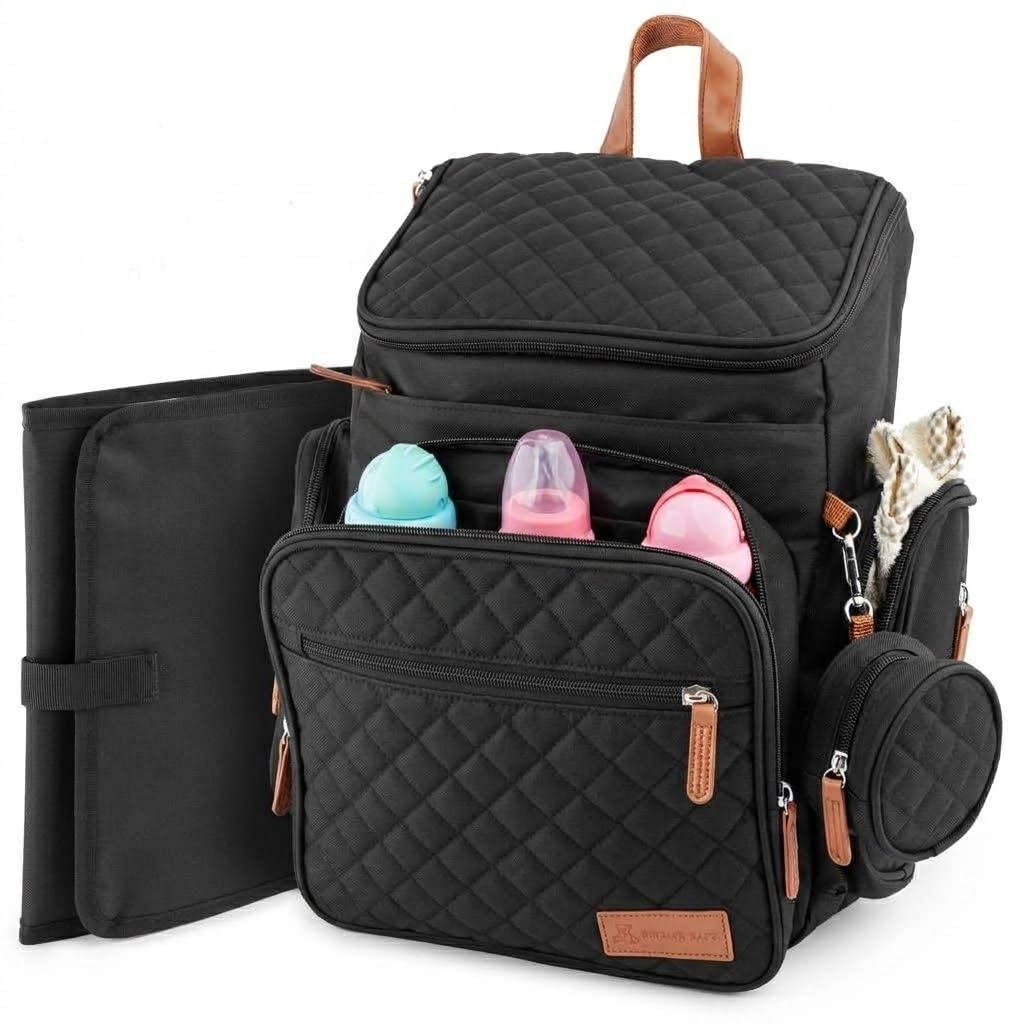DELMAR BABY Large Diaper Bag Backpack for Mom & Dad | Unisex Baby Travel Bag | 15 Pockets | Changing Pad | Stroller Straps | Stylish & Washable | Newborn Essentials | Black