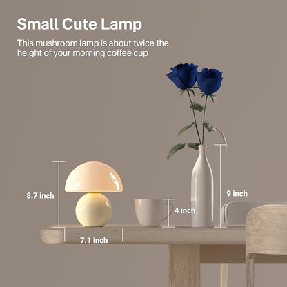 Mushroom Lamp Table Lamp for Bedroom,Desk Bedside Small Lamps for Living Room Night Stands,Mushroom Decor Cute Mini Modern Mid Century Lamps,Unique Aesthetic Home Living Room Decor (Cream)