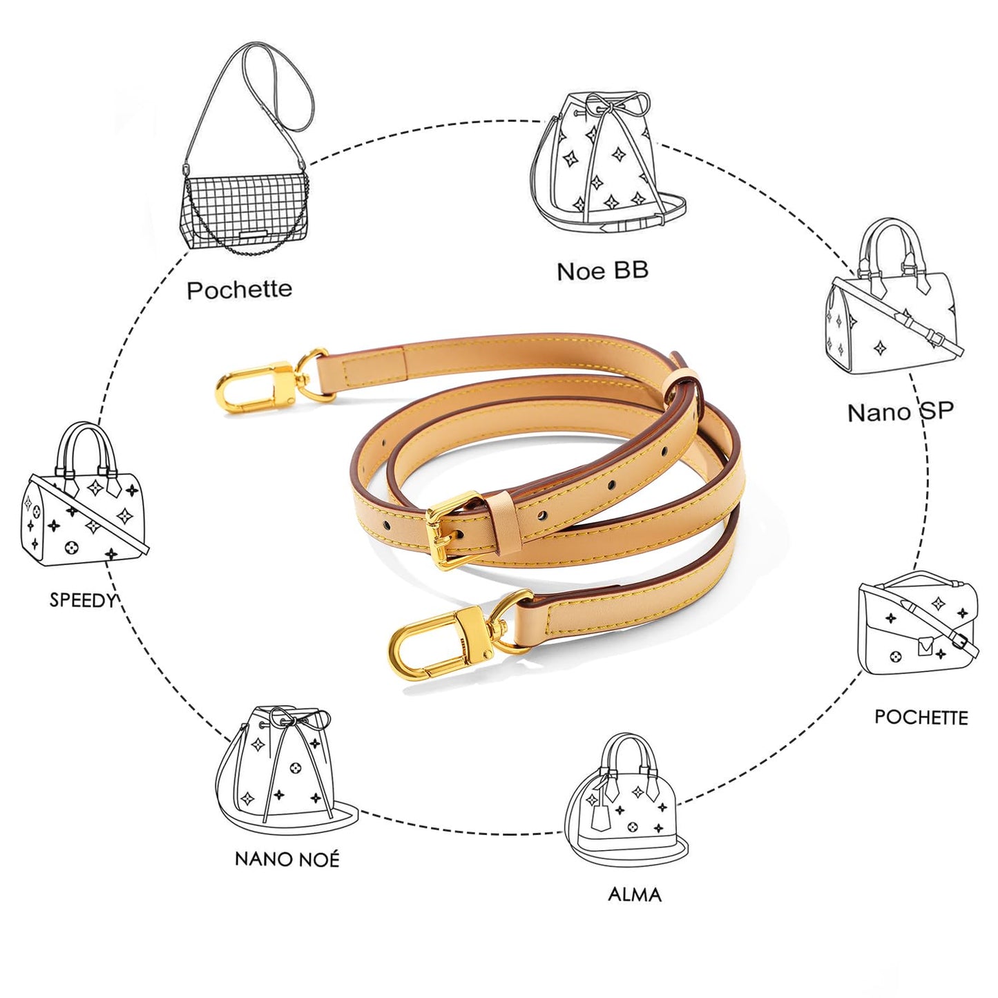 BEUDW Leather Adjustable Shoulder Strap, Used For Replacing Leather Shoulder Strap, Suitable For Handbag Shoulder Strap (width: 0.6in-Beige)