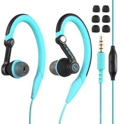 mucro Sport Headphones Wired Running Earphones with Earhook (3.5mm, Blue)
