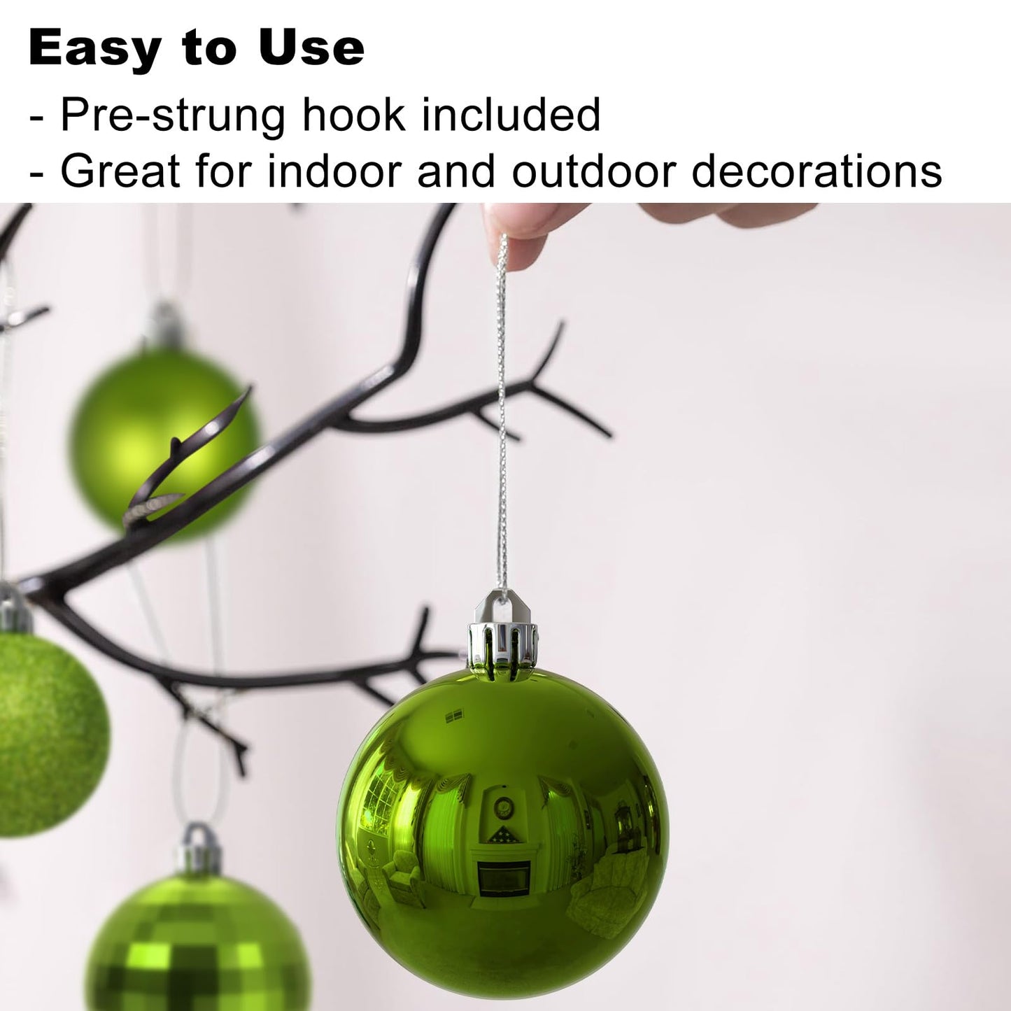 Lime Green Christmas Ornaments - Christmas Tree Decorations Shatterproof Hanging Balls for Birthday St. Patrick's Day Easter Mardi Gras Wedding Decorations Set of 36pcs, Multi-Sizes(1.6",2.5",3.2")