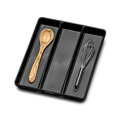 madesmart Classic Large Utensil Tray, Soft Grip, Non-Slip Kitchen Drawer Organizer, 3 Compartments, Multi-Purpose Home Organization, BPA Free, White