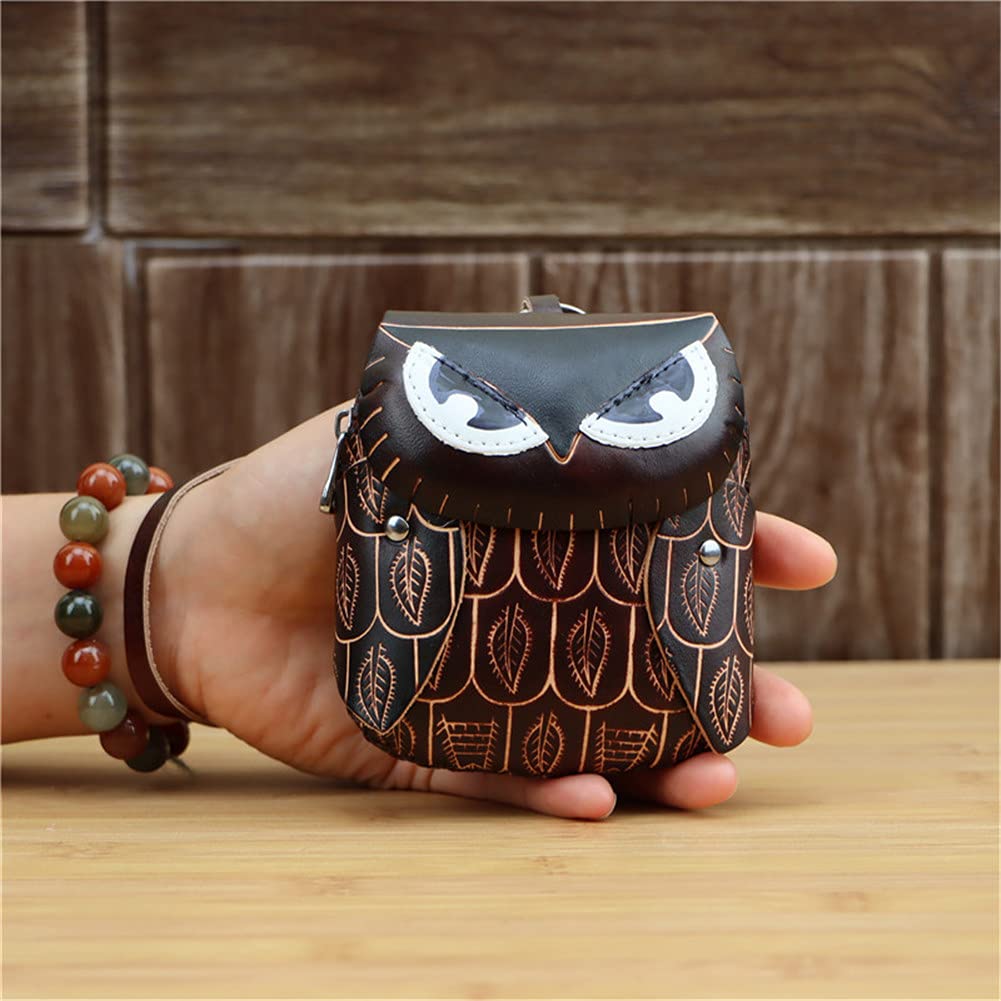 Fanyixuan Handmade Cowhide Owl Shape Coin Purse Wrist Strap Hand Bag Zipper Bag Can Store Key Cards
