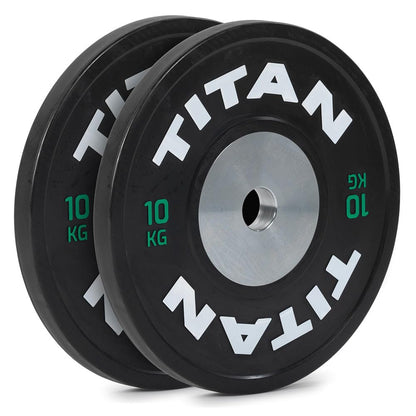 Titan Fitness 10 KG Pair Elite Competition Bumper Plates, Black Olympic Weight Plates for Home Gym, Rubber Coating with Steel Core, Low Bounce Rate, Easy-Grip Edges