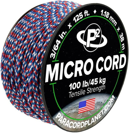 Micro Paracord - Thin Braided Crafting Cord for Fishing & DIY | 125 ft USA Camo Spool