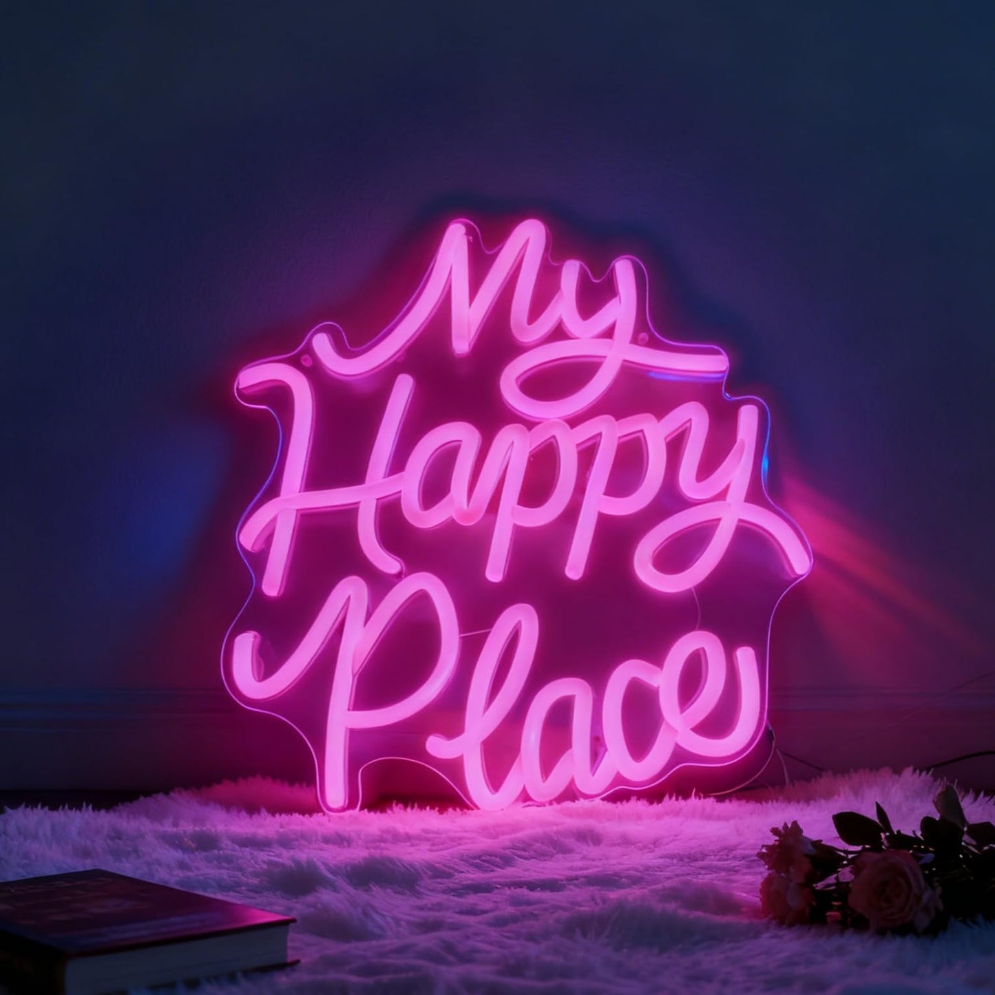 My Happy Place LED Neon Sign - USB Powered Dimmable Neon Light for Bedroom Living Room Home Dorm Decor Party Wall Table Art Decorations for Teen Girls Adults 11 x 9.8 In