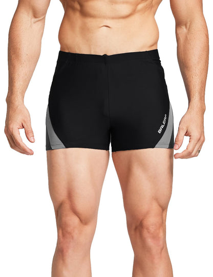baleaf Men's Spandex Swim Shorts Athletic Competitive Swimwear Lap Swimming Suits Gray/White L