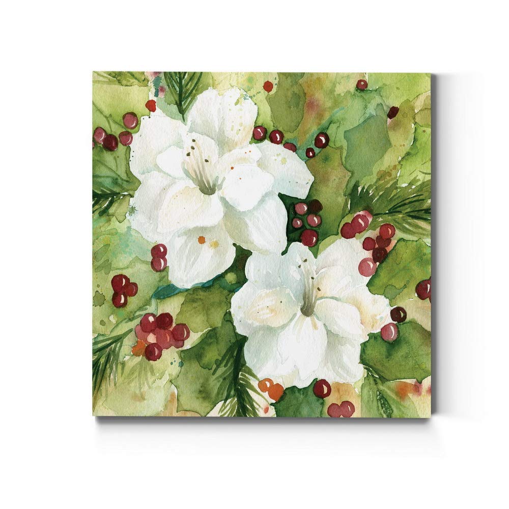 Renditions Gallery Holly Leaves Wall Art, Christmas & Winter Artwork, Festive Red & Green, Flowers, Floral, Premium Gallery Wrapped Canvas Decor, Ready to Hang, 24 in H x 24 in W, Made in America