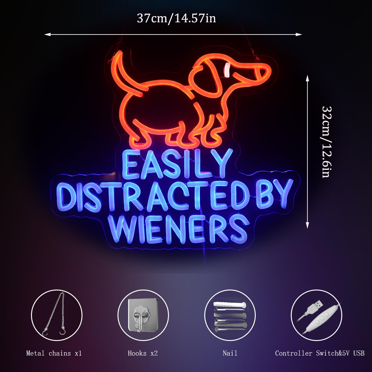Easily Distracted Neon Sign, Wiener Dog Neon Light, Dachshund Led Signs, Dachshund Decor for Home Decor,Game Room Wall Art Decor,Gift For Dog Lover, Christmas Birthday Gifts