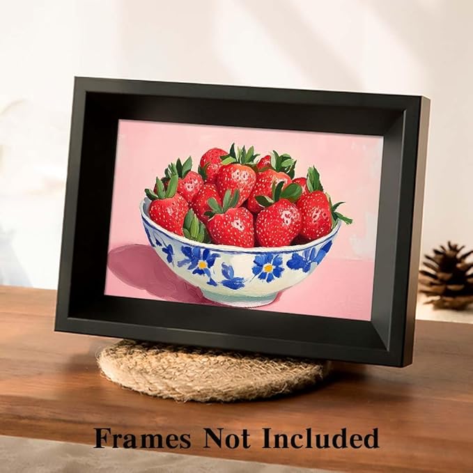 Yesad Strawberry Wall Art Print, Pink Kitchen Wall Décor Fruits Prints Canvas Wall Art Vintage Painting Pictures Modern Wall Décor for Living Room Dining Room Bedroom (Unframed,30”x20”, Strawberry)