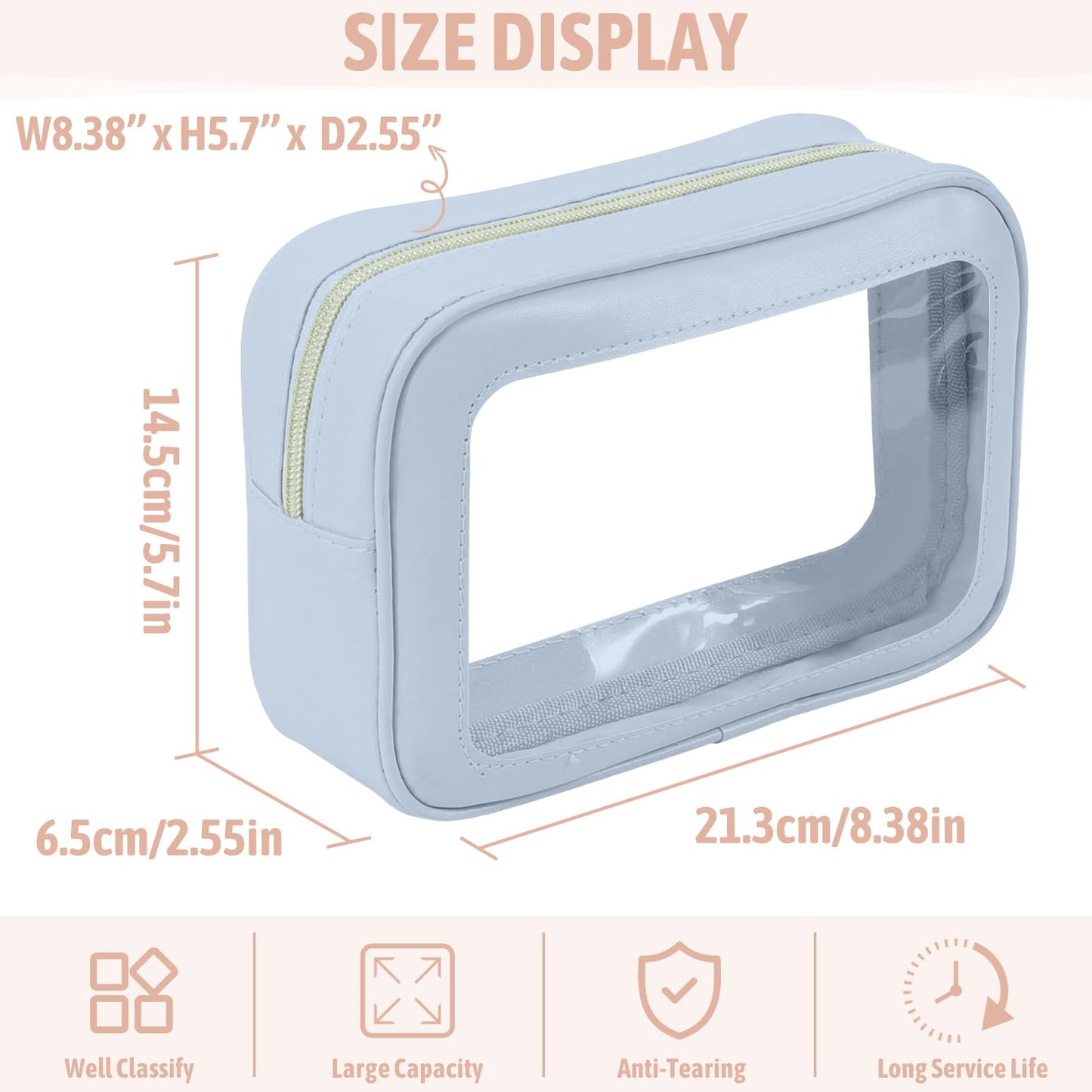 YOPCDJ 3PCS Clear Toiletry Bag,TSA Approved Travel Pouch with Zipper for Cosmetics and Toiletries，Diaper Bag Organizer Pouch Set, Purse Organizer and Clear Car Bag for Women and Kids