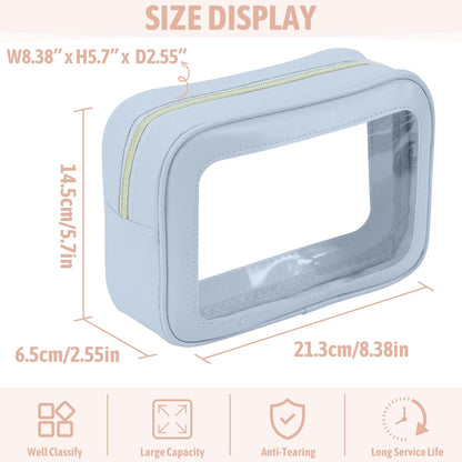YOPCDJ 3PCS Clear Toiletry Bag,TSA Approved Travel Pouch with Zipper for Cosmetics and Toiletries，Diaper Bag Organizer Pouch Set, Purse Organizer and Clear Car Bag for Women and Kids