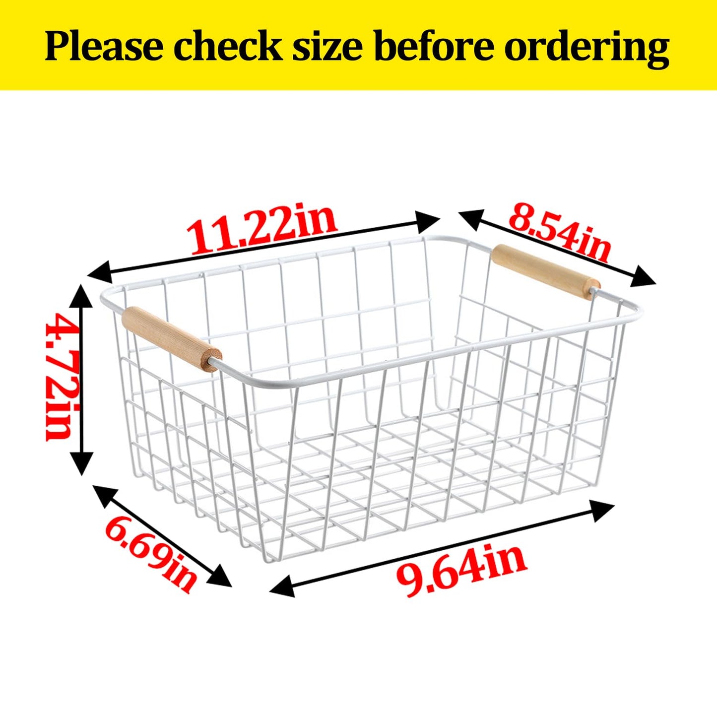 Aeggplant Kitchen Metal Wire Baskets Farmhouse Decor Metal Food Storage Organizer,Household Refrigerator Bin with Built-in Handles for Cabinets,Pantry,Bathroom,Black