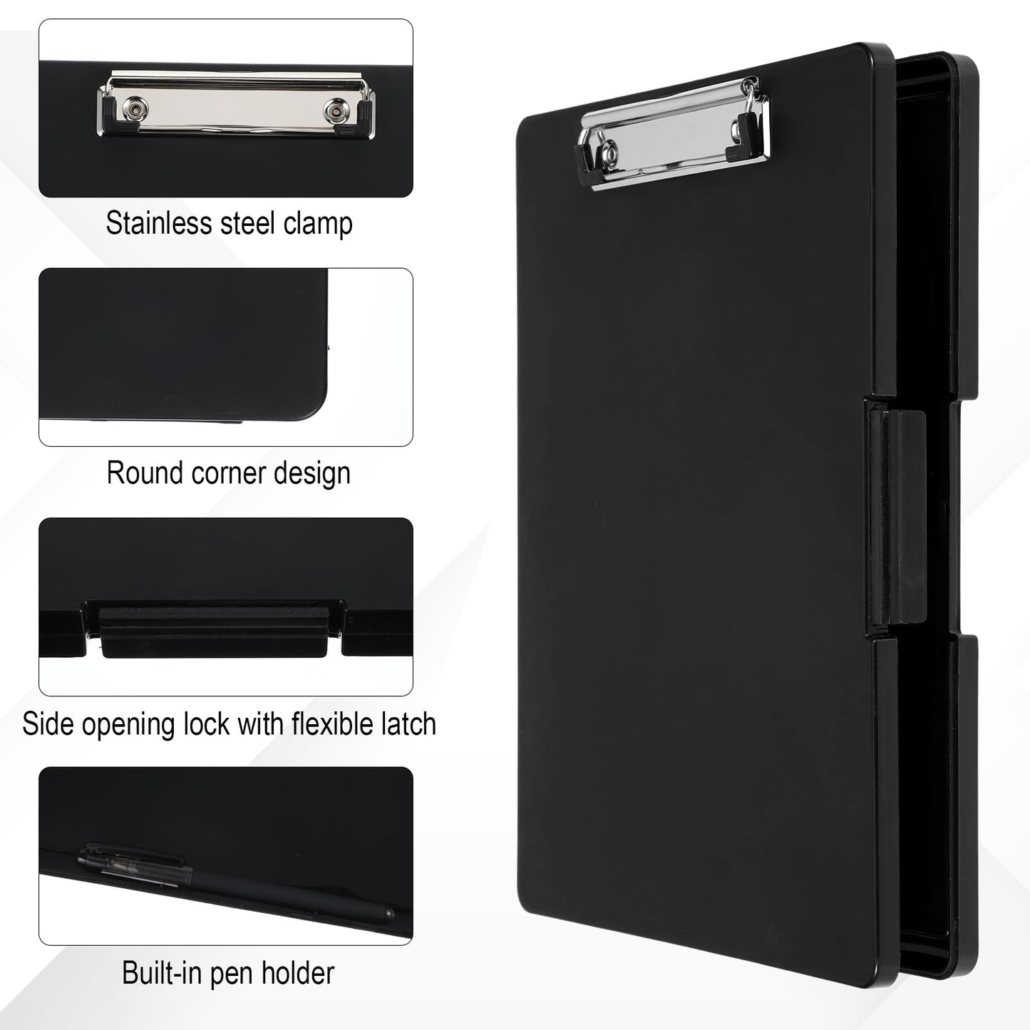 Afcabakila 3 Pack Clipboard with Storage, Foldable Clipboard Organizer with Pen Holder, Heavy Duty Plastic Writing Board for Nurse, Teacher, Student, Office Supplies, Black