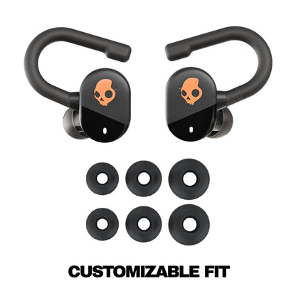 Skullcandy Push Play Active Wireless Earbuds, Bluetooth Headphones, Noise Isolating Fit, 34 Hrs Battery, Secure-Fit Over-Ear Hanger, Sweat Water Resistant, Microphone for iPhone Android - Black/Orange