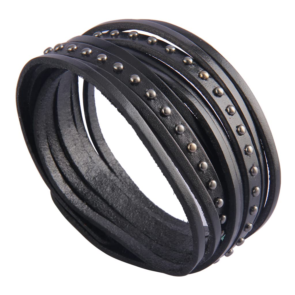 GelConnie Black Spike Leather Bracelet Rivet Cuff Bangle Multilayer Wrap Bracelets Punk Jewelry for Women, Men