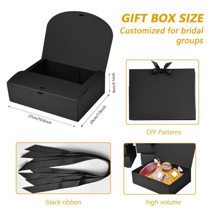WLUSEAXI 15Pack Gift Boxes with Lids, 10.6x7.8x3.1 Inches Bridesmaid Proposal Boxes with Ribbon, Black Gift Boxes for Presents,Kraft Paper Boxes for Wedding Christmas Birthday Baby Shower Party
