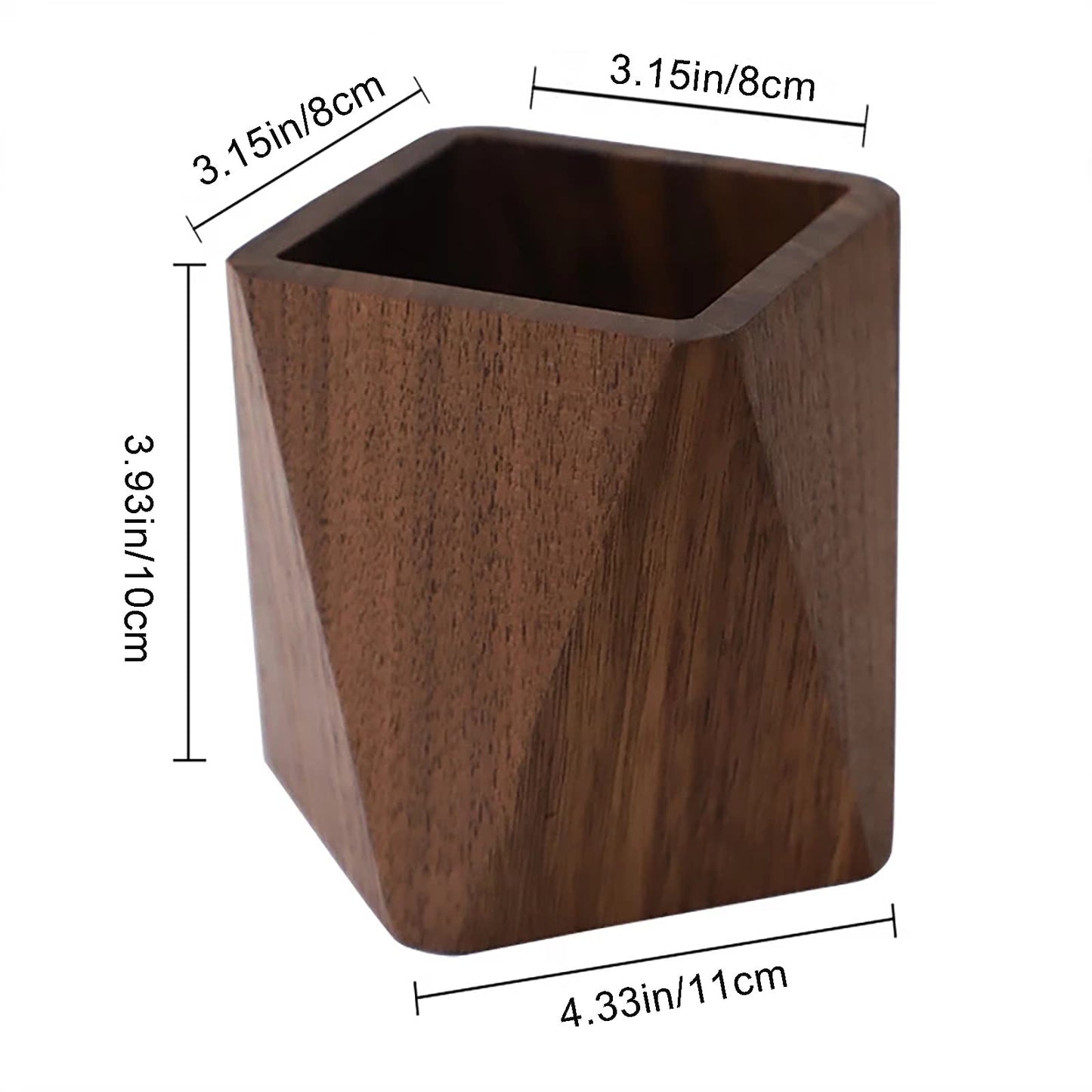 Soseelnee Black Walnut Wooden Pencil Box, Multiple-Use Desk Writing Stationary Organizer Wood Pen Holder Cups Office School Supplies Storage (Prismatic Shape)