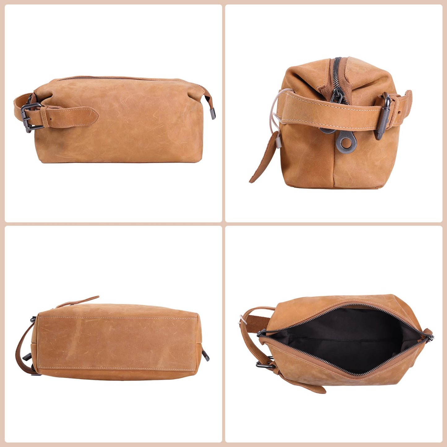 MCKDERWRILL Multi-functional Leather Travel Toiletry Bag - Full-grain leather Water-Resistant Travel, Shaving & Cosmetic Organizer for Men & Women - Compact Bathroom Essentials (Brown)