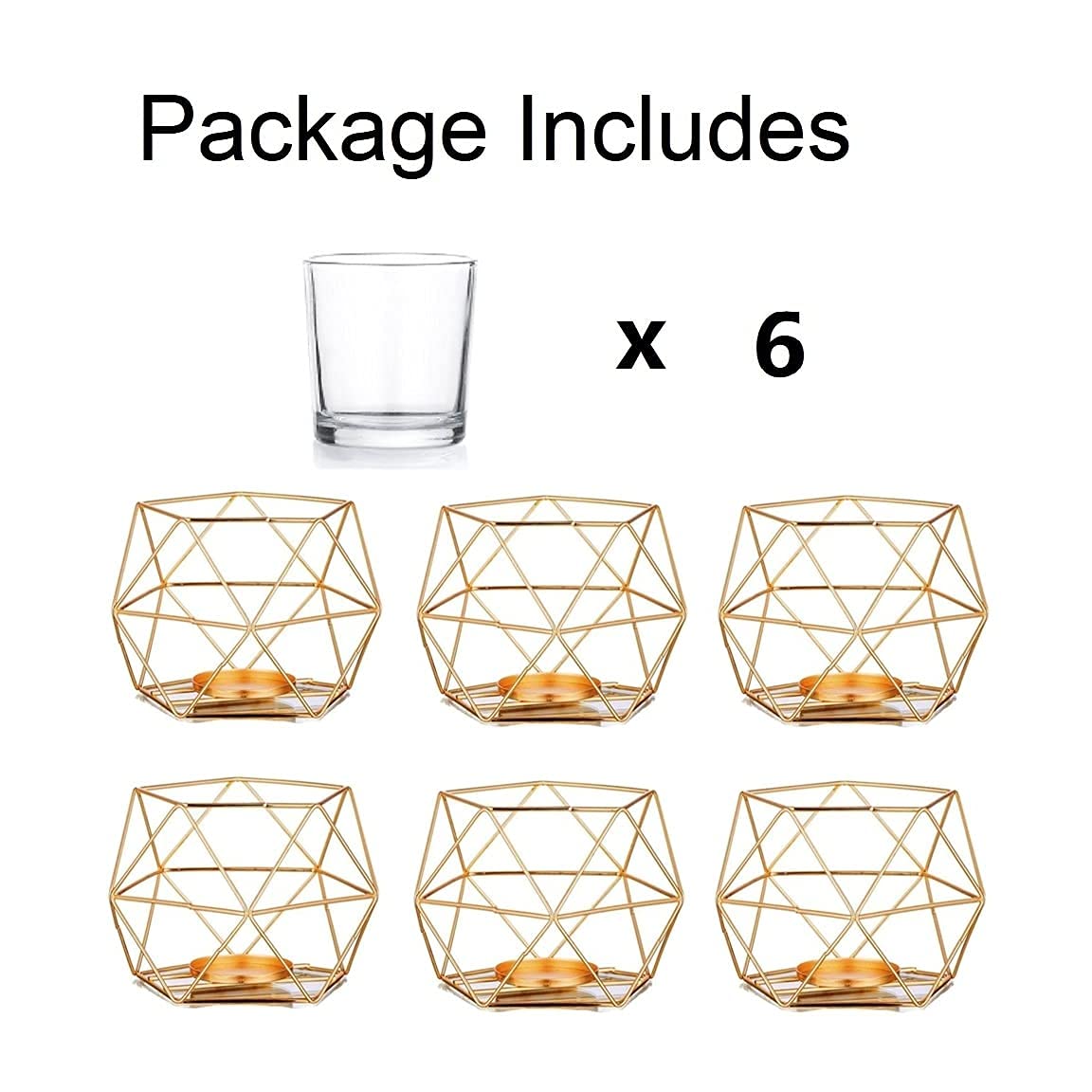 Geometric Tealight Candle Holders Gold - Votive Candle Stand Accents for Tea Light Decorative for Home Table Shelf Mantel Modern Geo Decoration Christmas Wedding Reception Décor, Gold, 6pcs