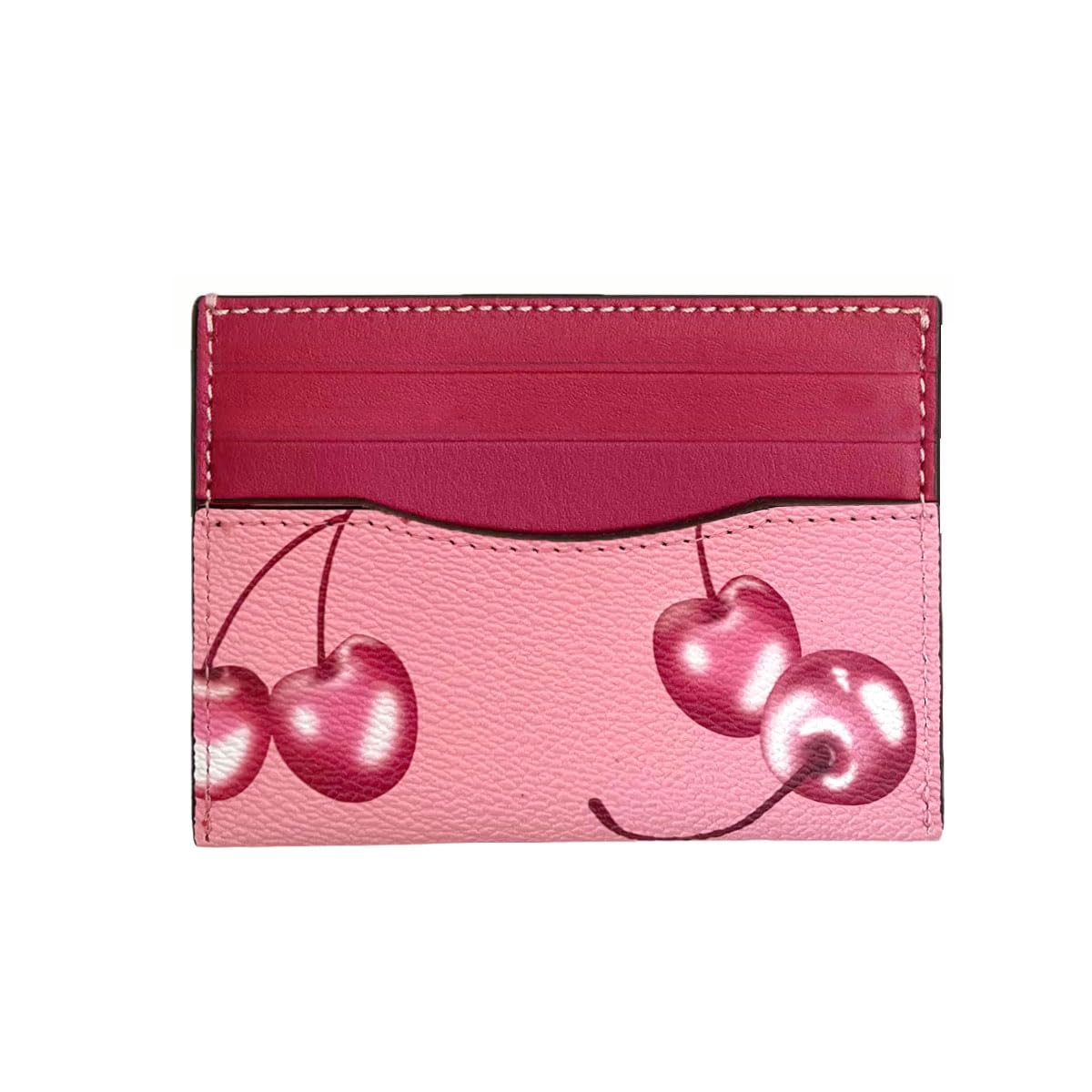 Youbus Slim Card Case for Women Leather Credit Card Holder with Cherry Print (Red)