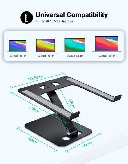 Foldable Laptop Stand, Height Adjustable Ergonomic Computer Stand for Desk, Aluminum Portable Laptop Riser Lecterns Holder Mount Compatible with MacBook Pro Air, HP, Dell 10-16"