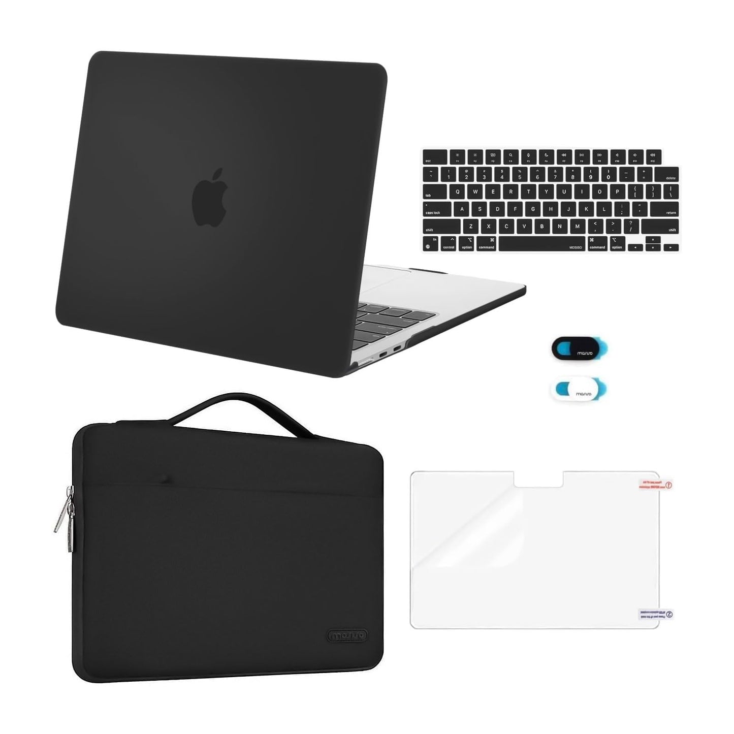 MOSISO Compatible with MacBook Air 13 inch Case M5 2026 M4 2025 M3 M2 2024-2022 A3449 A3240 A3113 A2681,Hard Shell&Sleeve Bag&Keyboard Skin&Webcam Cover&ScreenFilm for MacBook Air 13.6, Black