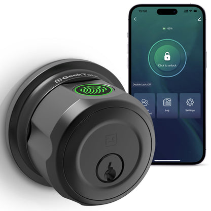 GeekTale Smart Deadbolt, Fingerprint Deadbolt Lock, Fingerprint Door Knob with Lock, Keyless Deadbolt, Keyless Entry Door Lock with App, for Front Door, Garage, Easy Installation
