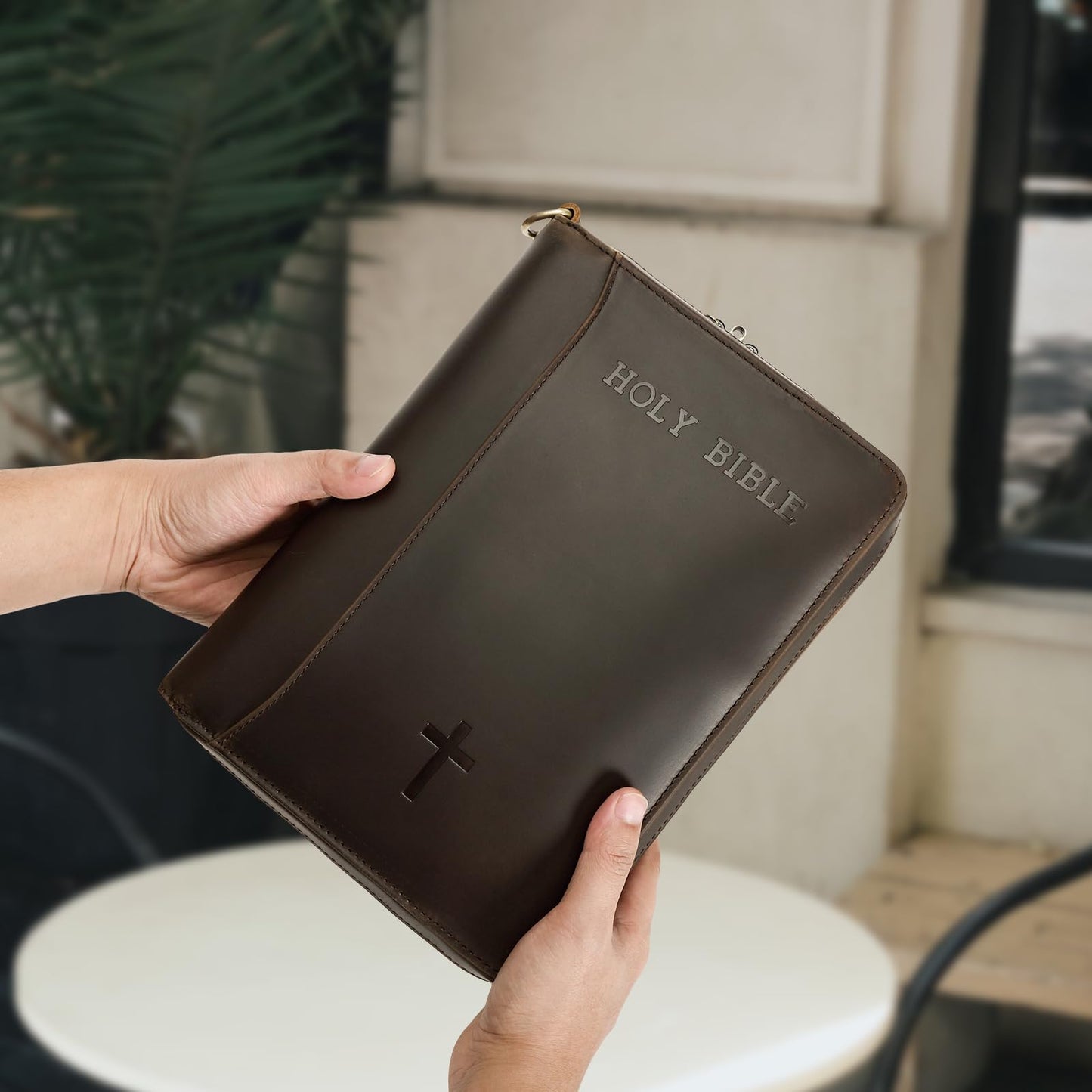 Polare Full Grain Leather Holy Bible Soft Carry Handgun Pouch CCW Bag Padded Pistol Wallet Tactical Case with Lockable Zipper and Wristlet Strap