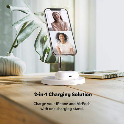 Belkin 2-in-1 MagSafe Wireless Charging Dock 15W Fast Charge iPhone Charger Compatible with iPhone 17, 16, 15, and 14 Series, AirPods, Pixel 10, and Other MagSafe Enabled Devices, PSU Included - Black