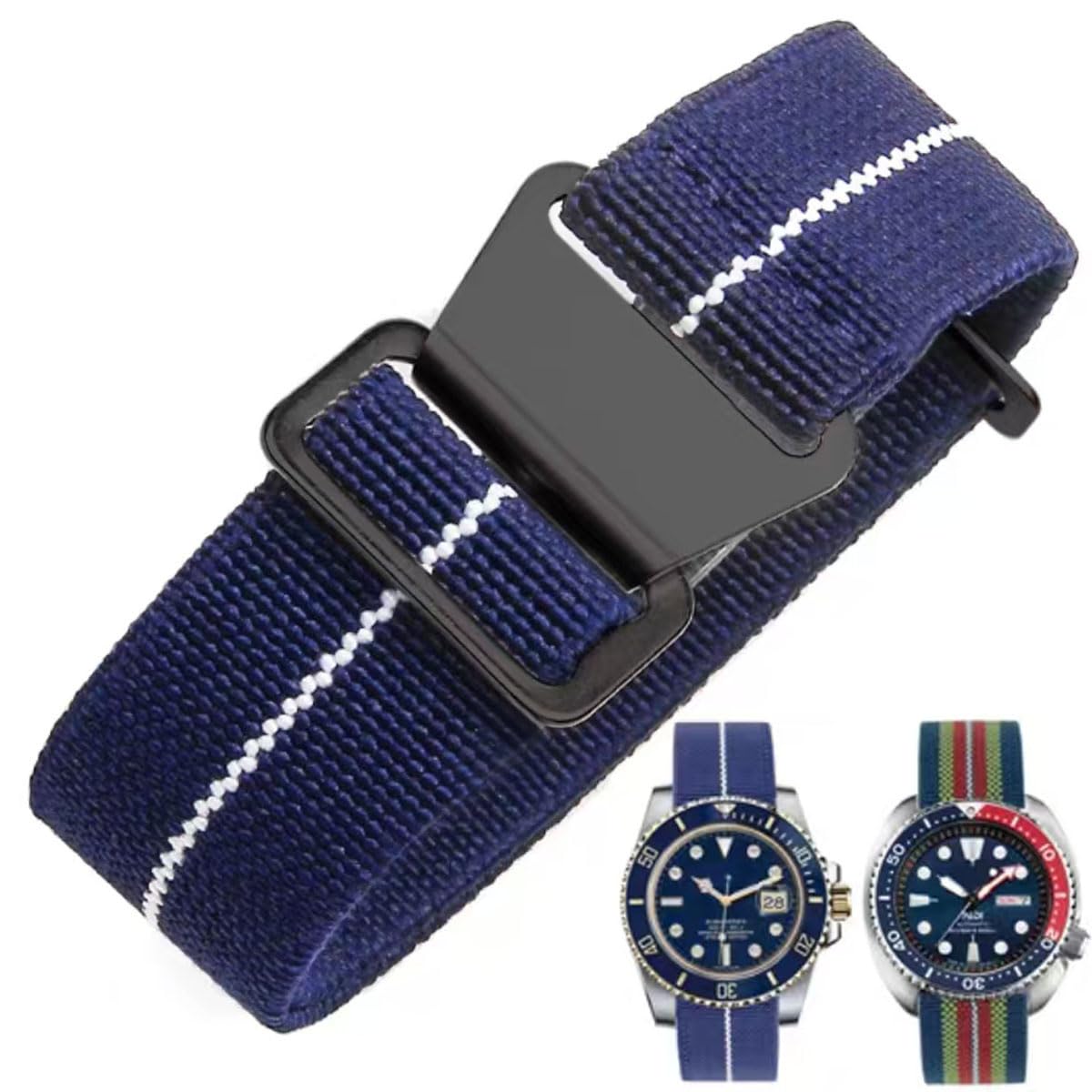 Danxancy French Troops Paratrooper Watchband,Military Elastic Nylon Watch Strap with Hook-and-Loop for Men Women Silver & Black Buckle 18/20/22mm