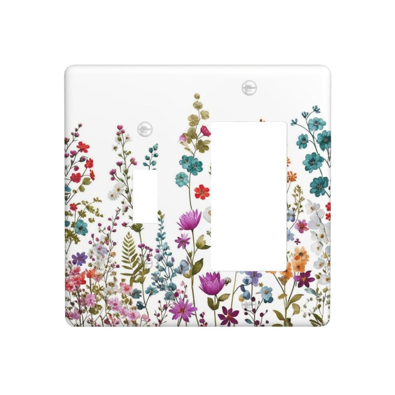 Spshian Decorative Outlet Covers Rustic Wild Flowers Boho Purple Red Floral Leaves 2 Gang 1 Gang Wall Plate Cover Single Toggle Rocker Combination Light Switch Plate Covers Jumbo Switch Cover