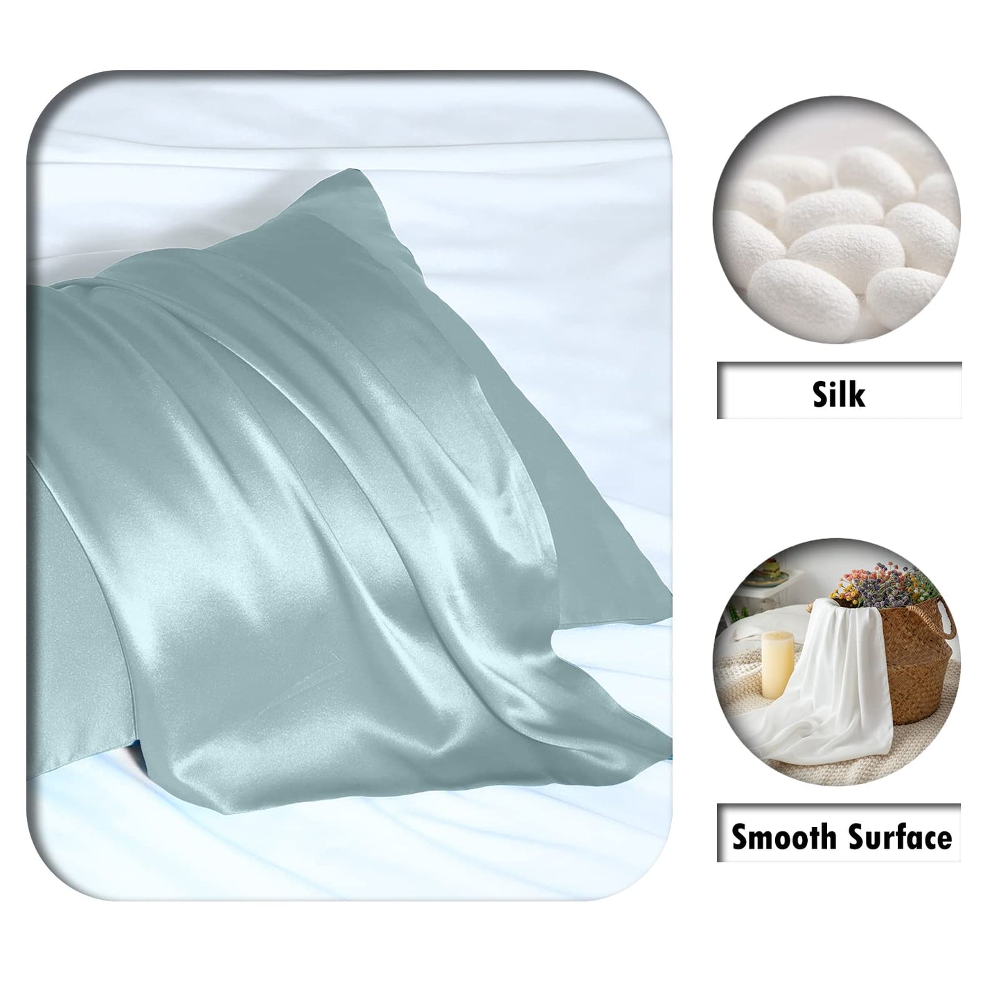 Mulberry Silk Pillowcase for Hair and Skin Standard Size 20"X 26" Pillow Case with Hidden Zipper Soft Breathable Smooth Cooling Silk Pillow Covers for Sleeping (Haze Blue,Standard,1Pcs)