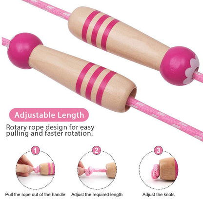 Jump Rope Kids, 7ft Adjustable Cotton Skipping Rope with Wooden Handle for Boys and Girls Fitness Outdoor Exercise