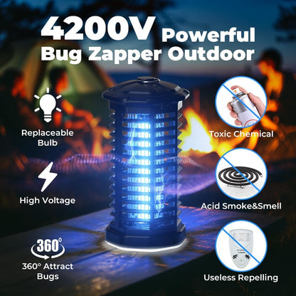 YISSVIC Bug Zapper Outdoor Indoor Waterproof Electric Mosquito Lamp Fly Zapper Killer Effective 4200V Plug in for Home Patio Office Courtyard