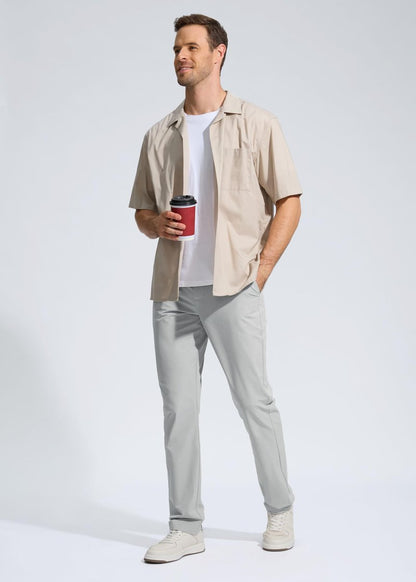 Pudolla Men's Golf Pants Work Dress Comfy Pants Casual Slacks Trousers with Pockets(Bright Gray 42Wx34L)