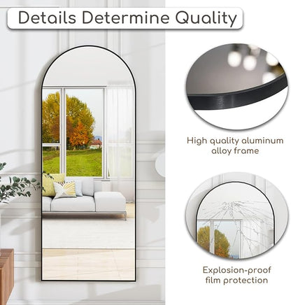 Arched Floor Mirror, 64 "x 21" Full Length Mirror Wall Mirrors Hanging or Leaning Arched-Top Full Body Mirrors with Stand for Bedroom, Dressing Room, Black