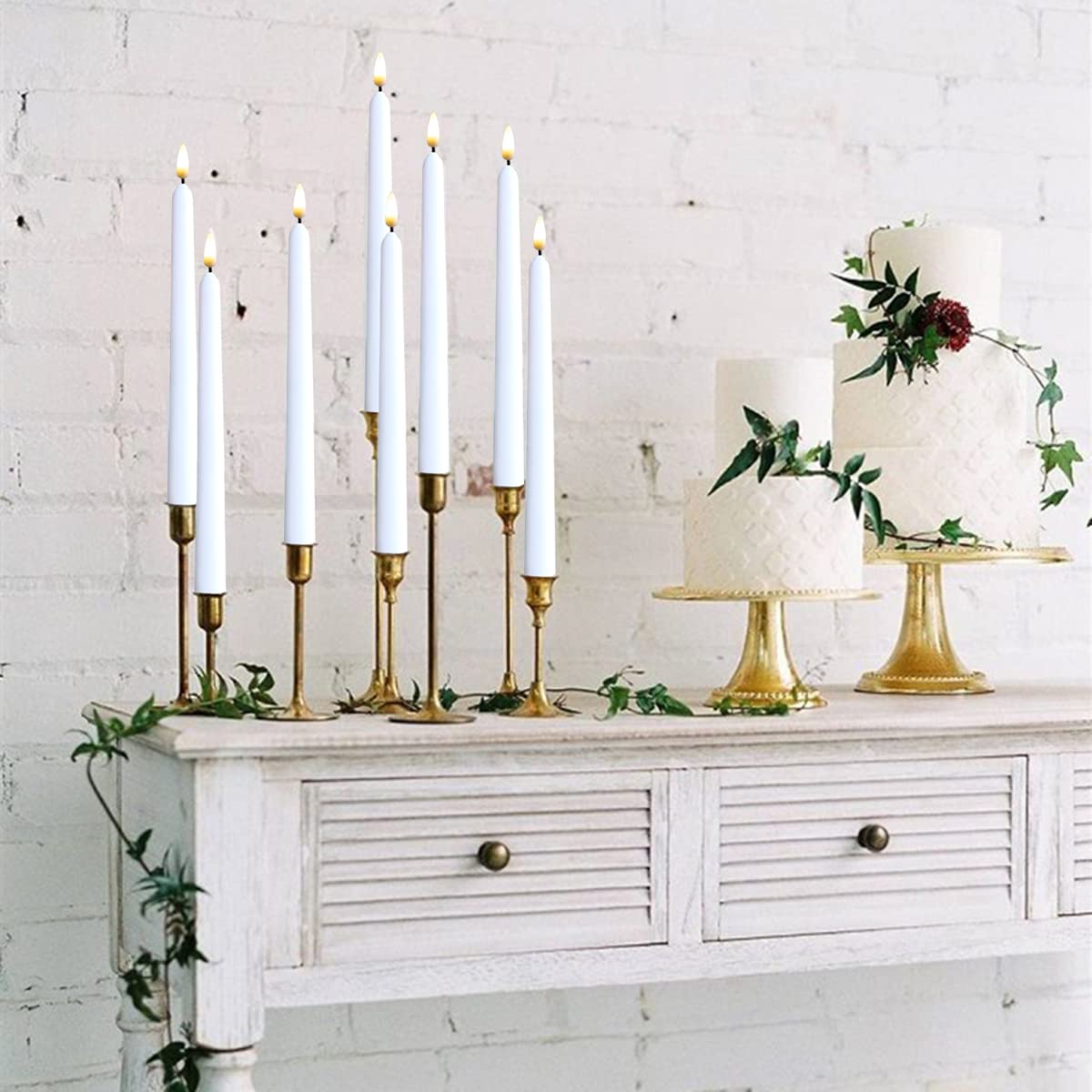 NONNO & ZGF 10 Pack White Flameless 11'' Wax Coverd Taper Candles with 2 Remote/Timer, LED Battery Bright Flickering Candle for Proposal, Wedding, Festive Candlelight Dinner and Home Decor