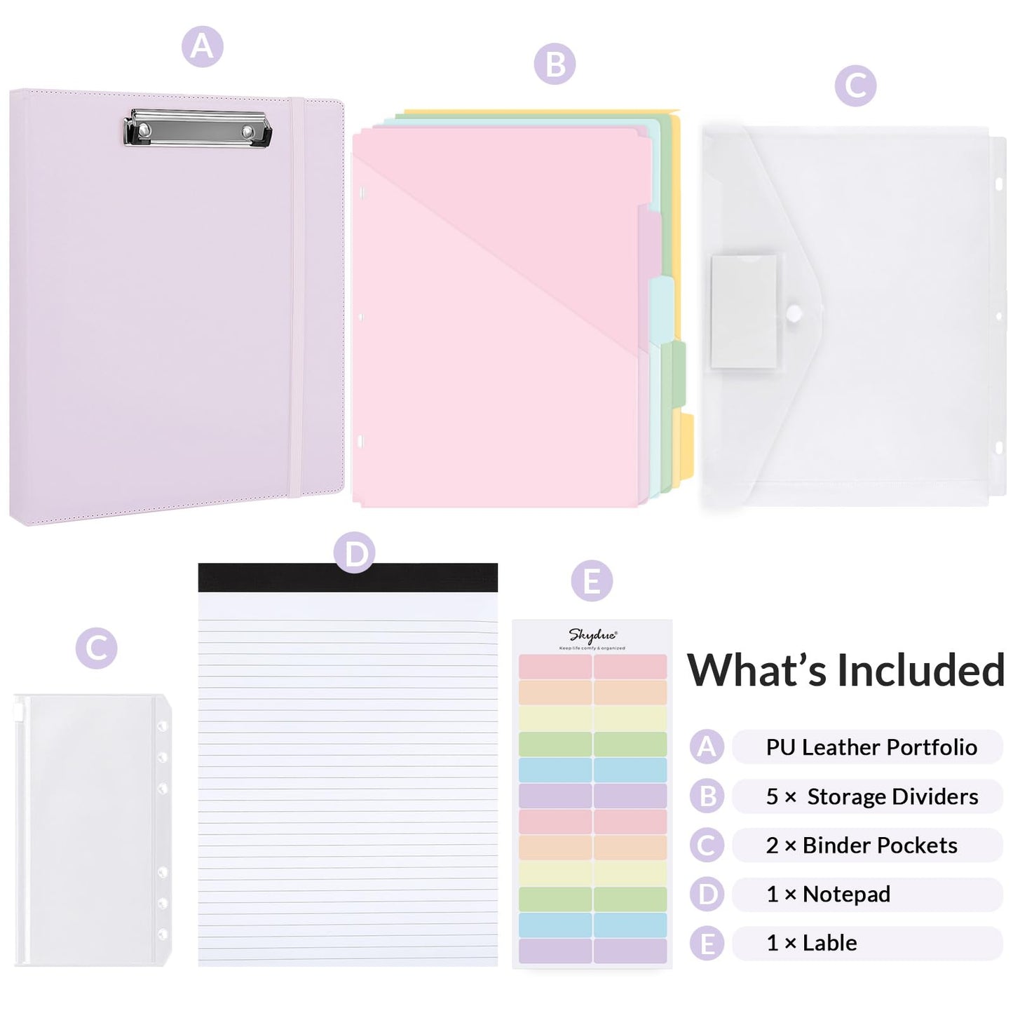 SKYDUE 3 Ring Binder with Clipboard 1 Inch, 13.2" × 10.2" PU Clipboard Binder with Notepad & 5 Dividers with 5 Pockets, Labels, Clipboard Folder Great for School Office (Fit Letter Sized Paper)