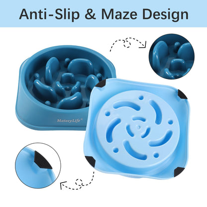 MateeyLife Slow Feeder Dog Bowls 2PCS, Anti-Choking Puzzle Dog Food Bowls, Anti-Slip Interactive Feeding Slow Down Eating, Bloat Stop Maze Dishes for All Breeds Pets