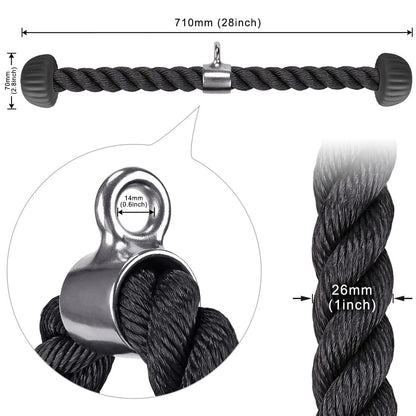 SELEWARE Tricep Rope Cable Machines Attachments for Gym, Heavy Duty Exercise Pulldown Rope with Soft Rubber Ends, Universal Tricep Pull Down Rope for Pulley System (Black, 28")