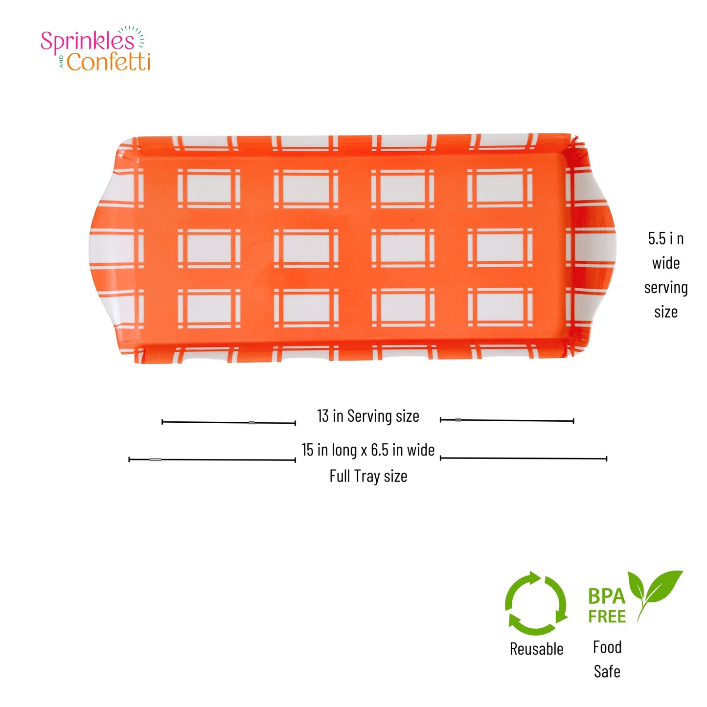 Sprinkles & Confetti Orange Plaid Melamine Serving Tray with Handles, Vibrant Seasonal Platter - Lightweight Shatter-Resistant, BPA-Free - Serving Tray for Holidays, Appetizers & Parties
