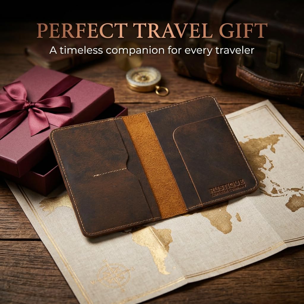 Rustique Leather Passport Holder Collection - Handmade Travel Wallet & Organizer - Full Grain Crazy Horse Leather Covers for Men & Women (Multiple Styles) (Document Organizer - Tobacco & Honey)