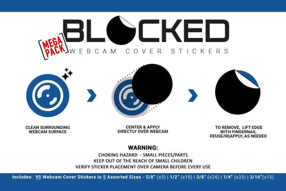 BLOCKED Stackable Webcam/Camera Vinyl Covers | 95 Low-Tack Restickable Webcam Stickers | 5-Sizes | Black 95-Pack (Ultra Glossy)